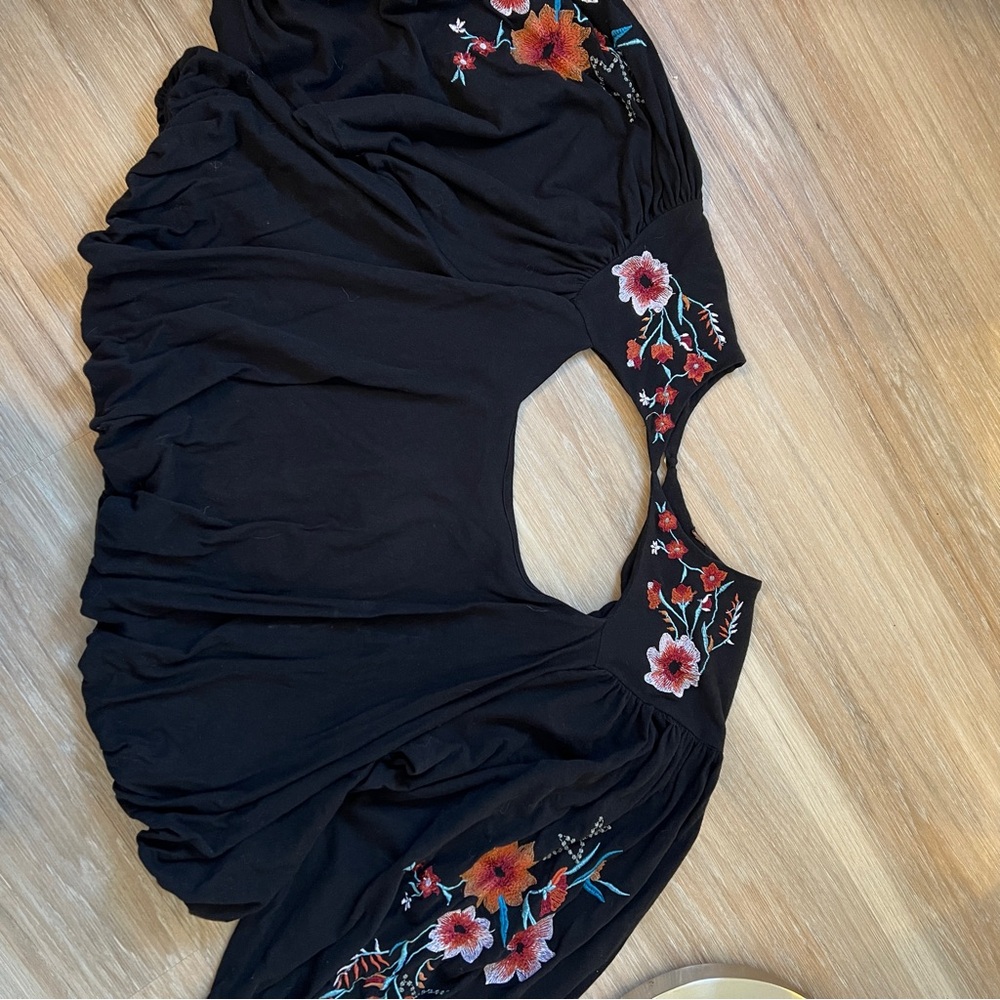 Free People Lita Embroidered Cutout Boho Blouse Black Large top long sleeve - Picture 6 of 9